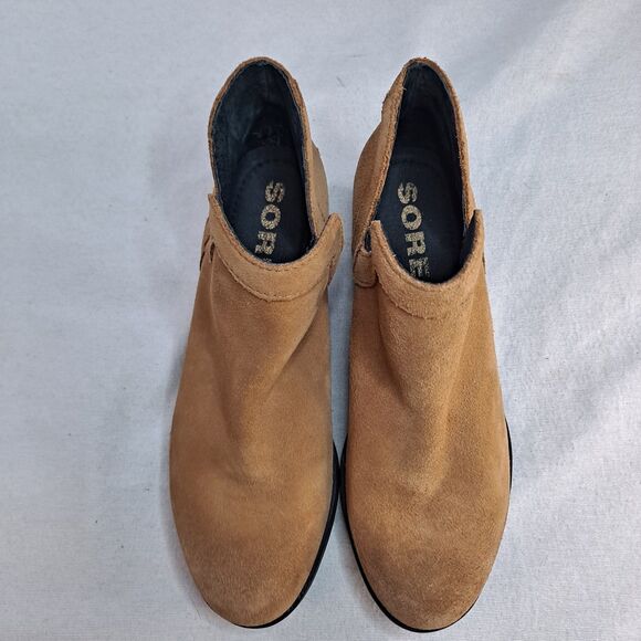 Sorel Lolla Women's Cut Out Booties Sz 6.5 Camel Brown Suede Slip On Ankle Boots - Picture 11 of 12